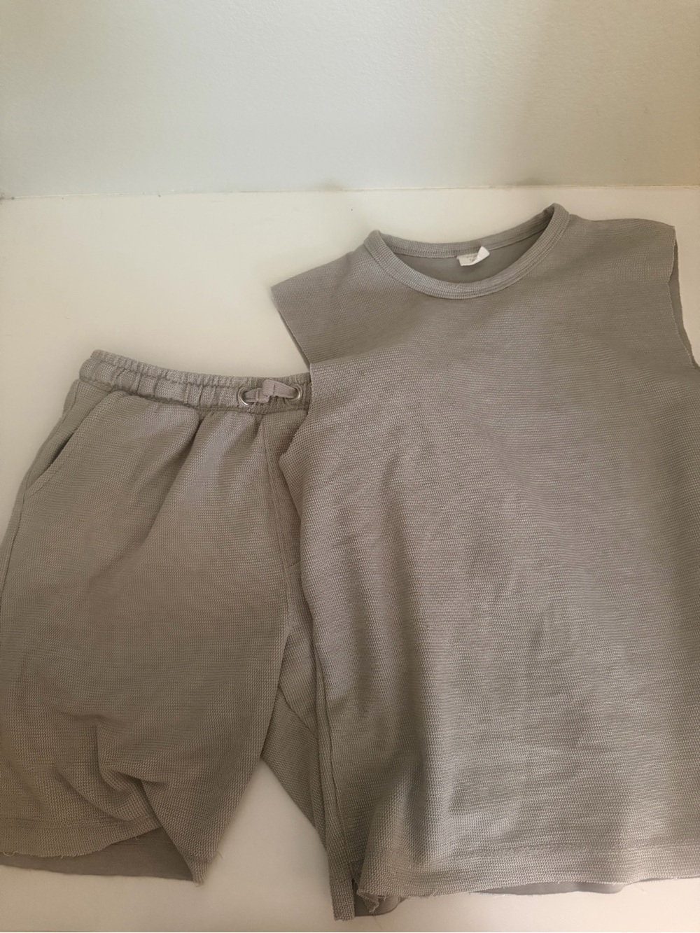 Kids Lightweight Waffle Knit athleisure casual streetwear Set - Gray